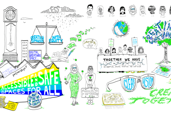A graphic image of illustrations of various objects and symbols in green, yellow and blue.
